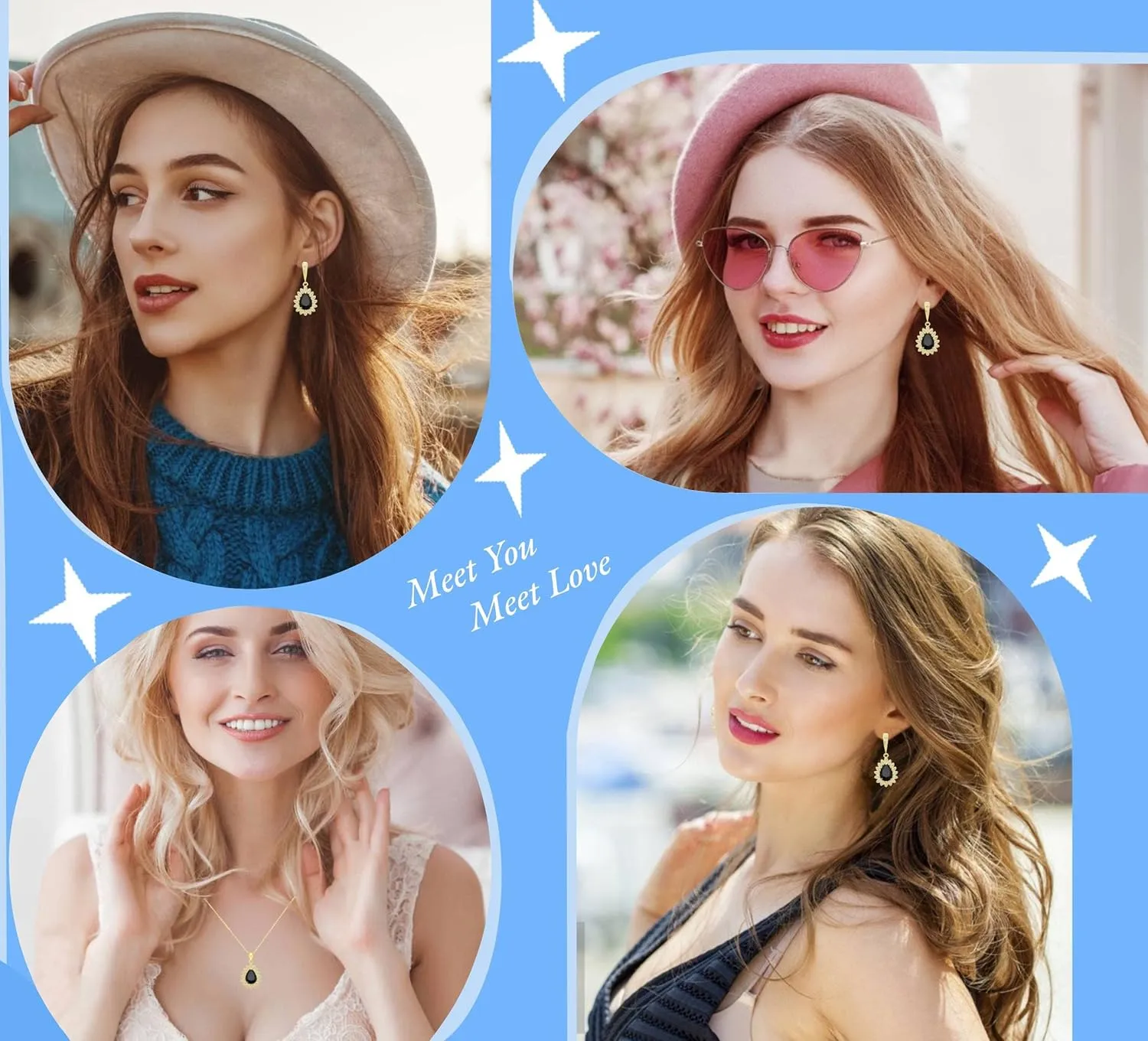 Fashion Jewelry Sets for Women GirlPlatinum Plated/Gold Plated/Rose Gold Plated/Gun Black Plated Earrings Pendants Adjustable Rings Bracelets Luxury Gem Jewelry Set Gift for Mom /Wife/Girlfriend/Best Friend