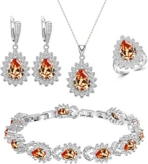 Fashion Jewelry Sets for Women GirlPlatinum Plated/Gold Plated/Rose Gold Plated/Gun Black Plated Earrings Pendants Adjustable Rings Bracelets Luxury Gem Jewelry Set Gift for Mom /Wife/Girlfriend/Best Friend