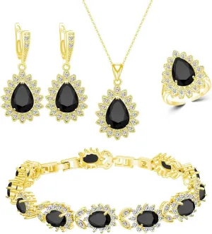 Fashion Jewelry Sets for Women GirlPlatinum Plated/Gold Plated/Rose Gold Plated/Gun Black Plated Earrings Pendants Adjustable Rings Bracelets Luxury Gem Jewelry Set Gift for Mom /Wife/Girlfriend/Best Friend