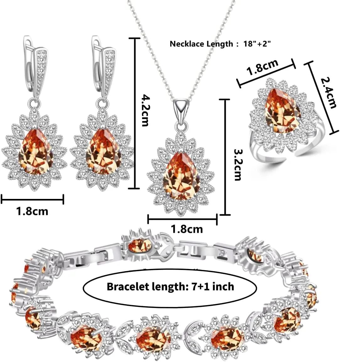 Fashion Jewelry Sets for Women GirlPlatinum Plated/Gold Plated/Rose Gold Plated/Gun Black Plated Earrings Pendants Adjustable Rings Bracelets Luxury Gem Jewelry Set Gift for Mom /Wife/Girlfriend/Best Friend
