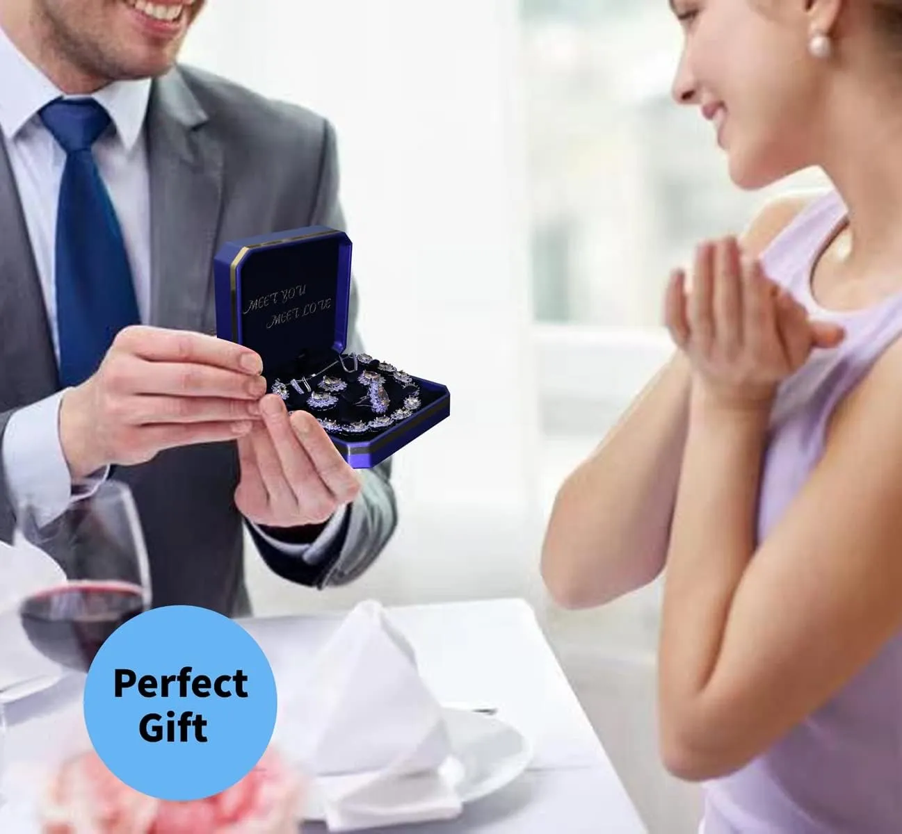 Fashion Jewelry Sets for Women GirlPlatinum Plated/Gold Plated/Rose Gold Plated/Gun Black Plated Earrings Pendants Adjustable Rings Bracelets Luxury Gem Jewelry Set Gift for Mom /Wife/Girlfriend/Best Friend