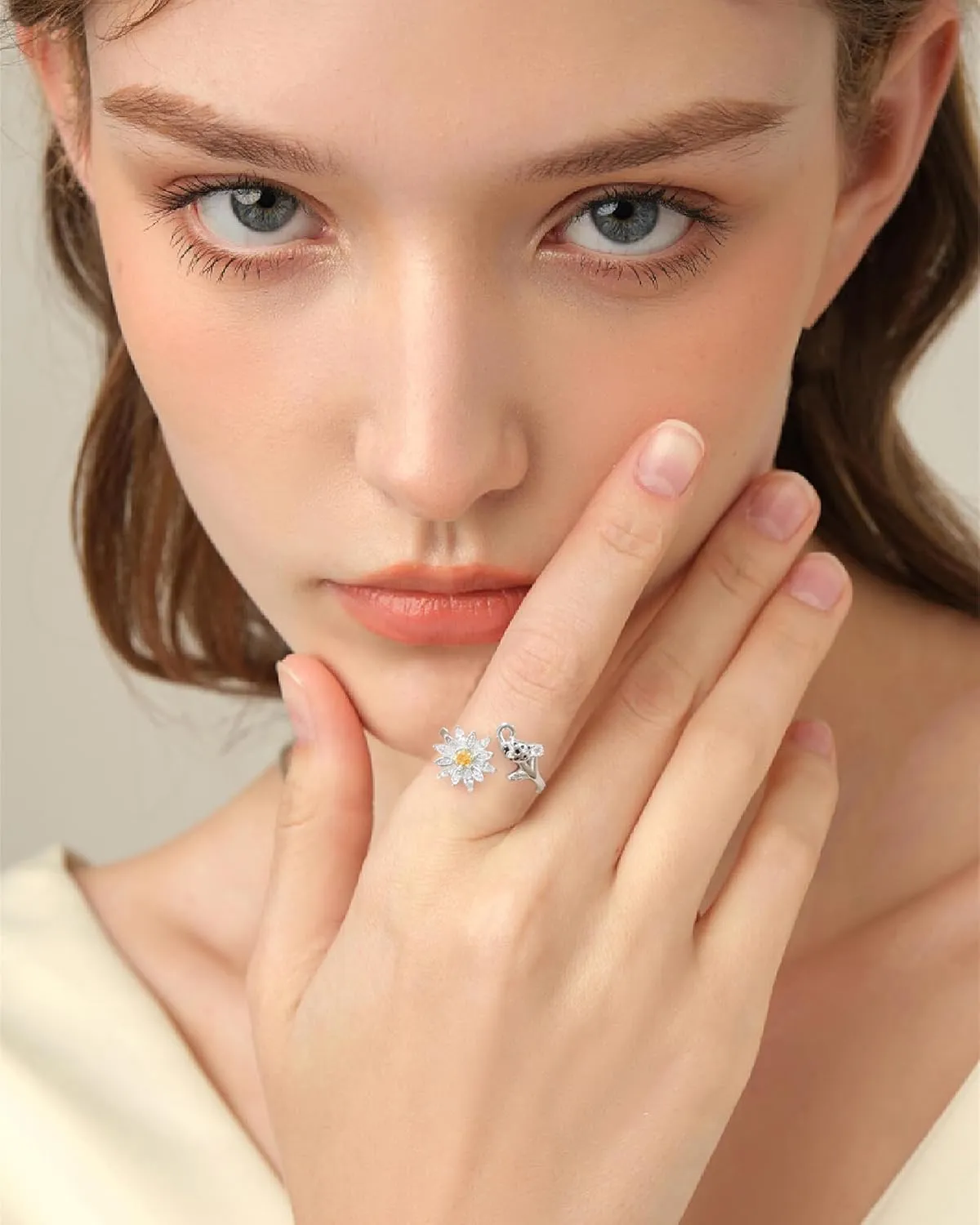 Fidget Spinner Rings for Anxiety for Women - 925 Sterling Silver Sunflower/Rose/Daisy Promise Bands Relieving Stress Jewelry Anti Anxiety Gifts for Couples Women