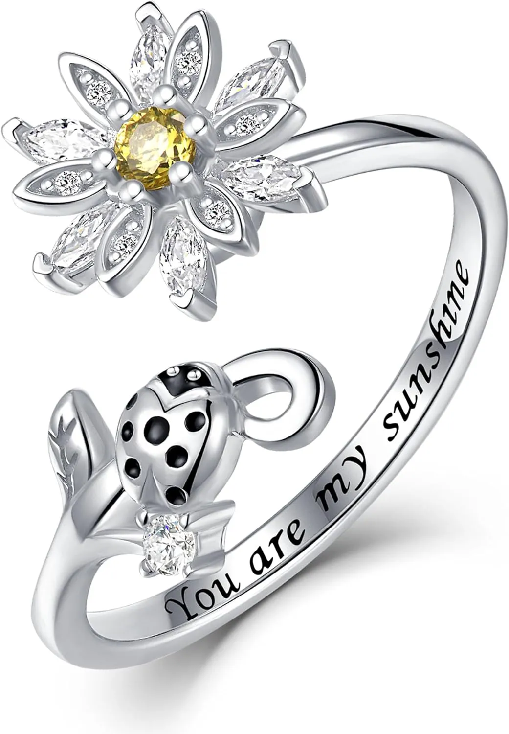 Fidget Spinner Rings for Anxiety for Women - 925 Sterling Silver Sunflower/Rose/Daisy Promise Bands Relieving Stress Jewelry Anti Anxiety Gifts for Couples Women