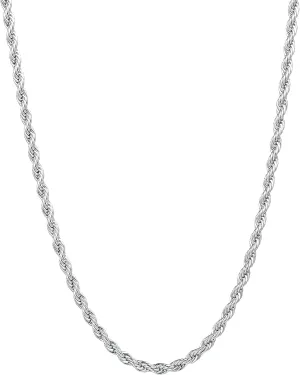 Fiusem 3mm Rope Chain Necklace for Men, Silver Tone Mens Chain Necklace, Stainless Steel Necklace Chain for Men Women