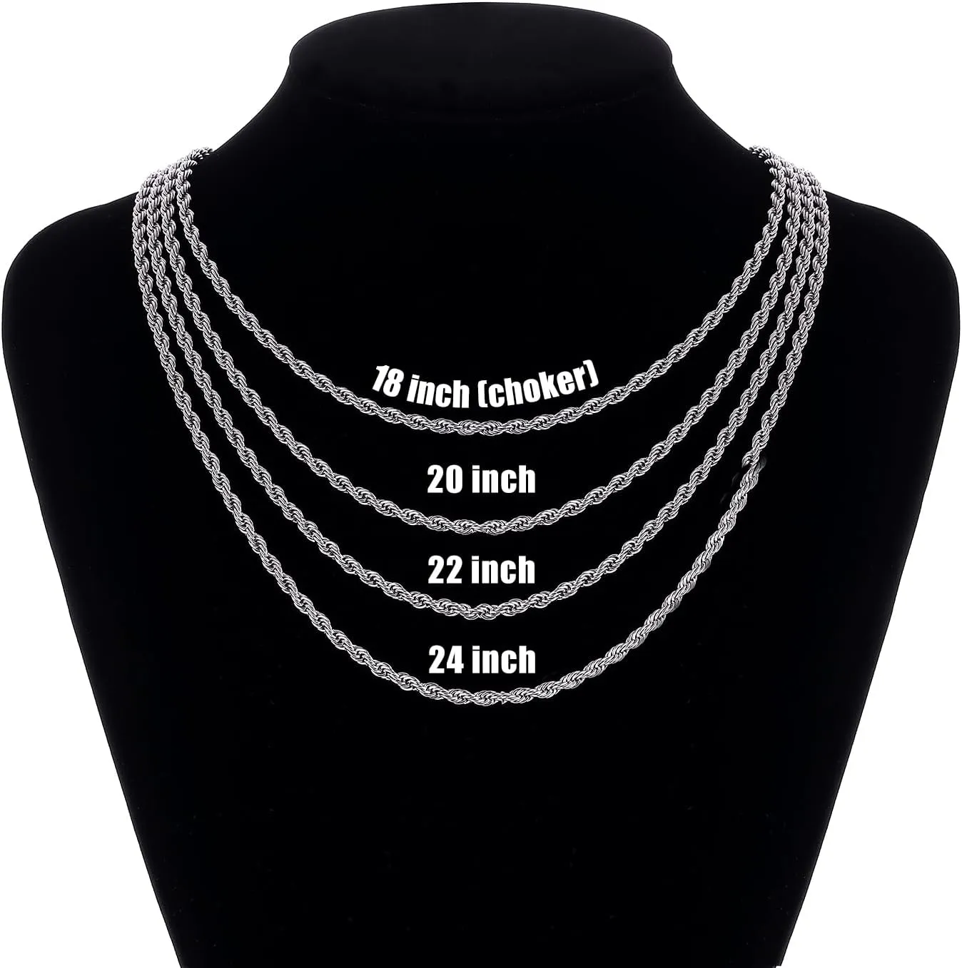 Fiusem 3mm Rope Chain Necklace for Men, Silver Tone Mens Chain Necklace, Stainless Steel Necklace Chain for Men Women