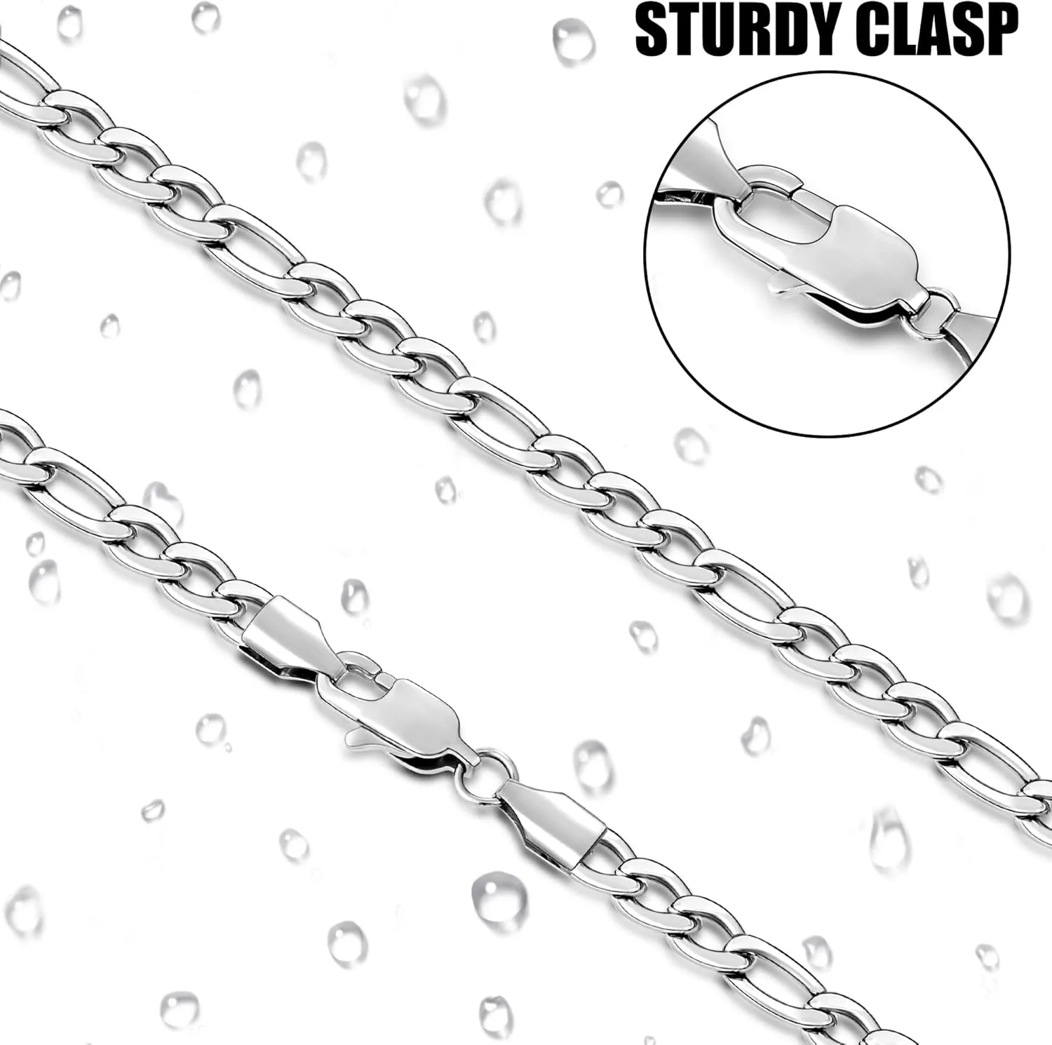 Fiusem Figaro Chains for Men Women, Silver Tone Mens Chain Necklaces, 3.5mm/5mm/6mm/7mm Stainless Steel Chain Necklace for Men Women