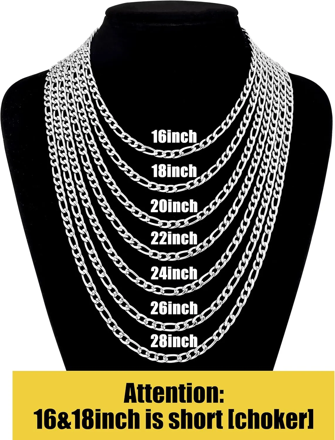 Fiusem Figaro Chains for Men Women, Silver Tone Mens Chain Necklaces, 3.5mm/5mm/6mm/7mm Stainless Steel Chain Necklace for Men Women