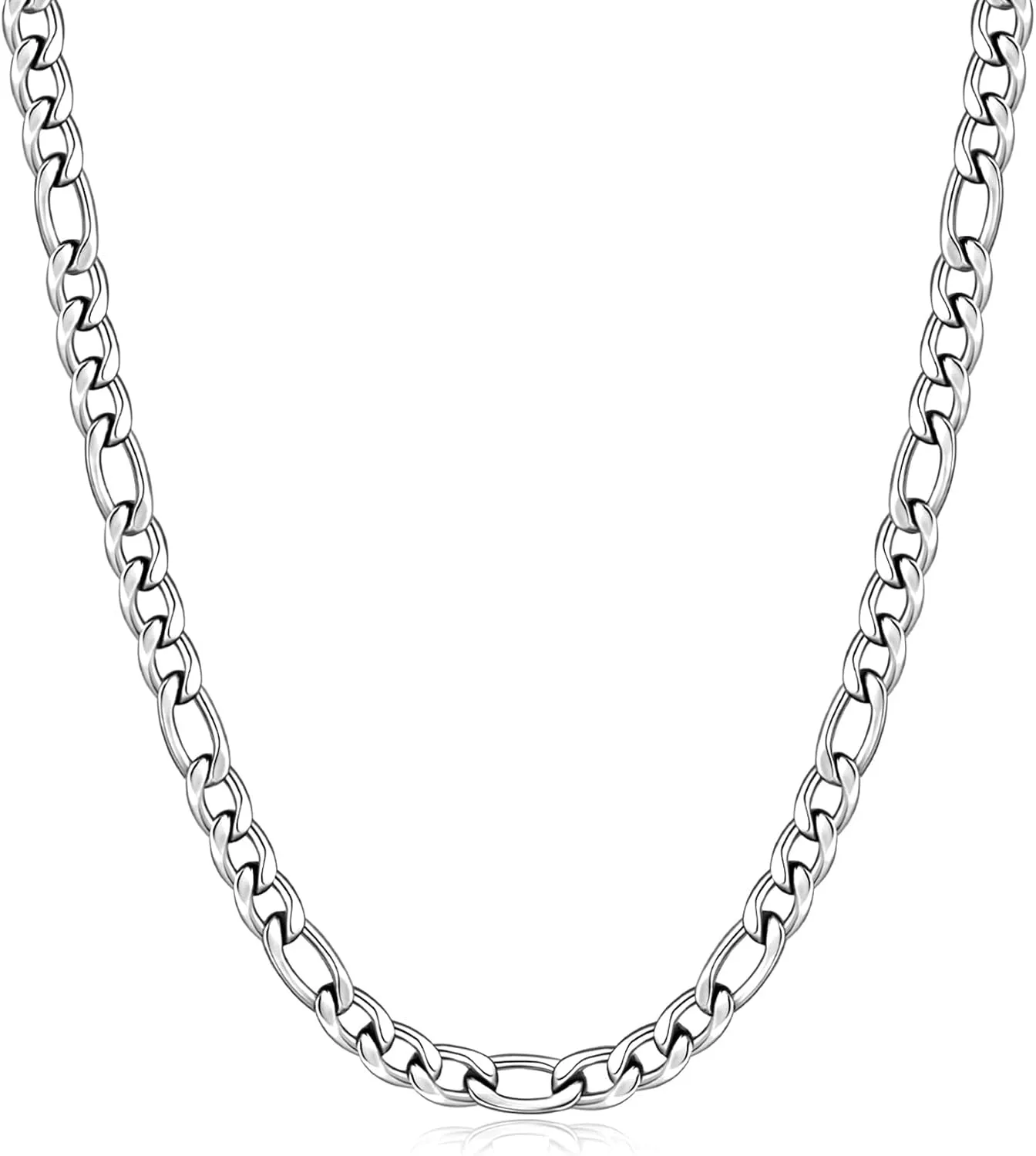 Fiusem Figaro Chains for Men Women, Silver Tone Mens Chain Necklaces, 3.5mm/5mm/6mm/7mm Stainless Steel Chain Necklace for Men Women