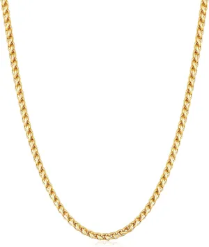 Fiusem Gold Plated Wheat Chain Necklace for Men, 2/2.5/3/4/5mm Gold Stainless Steel Necklace Chains for Men and Women 16-28 Inch