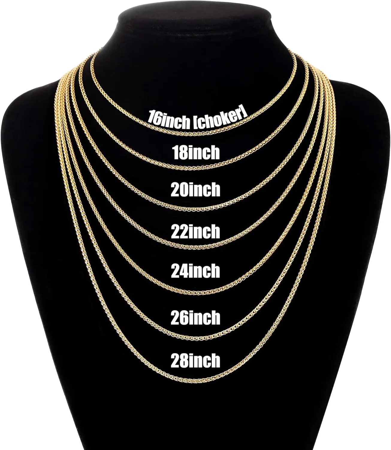 Fiusem Gold Plated Wheat Chain Necklace for Men, 2/2.5/3/4/5mm Gold Stainless Steel Necklace Chains for Men and Women 16-28 Inch