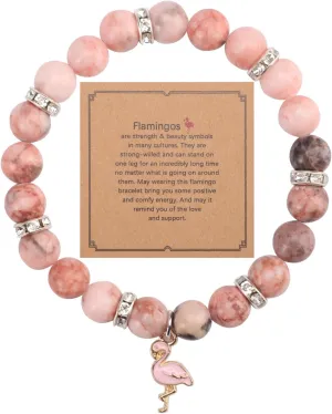 Flamingo Bracelet, Stone Beaded Bracelets with Flamingo Pendants Trendy Flamingo Jewelry Bracelet Gemstone Bracelet Jewelry Gift for Woman