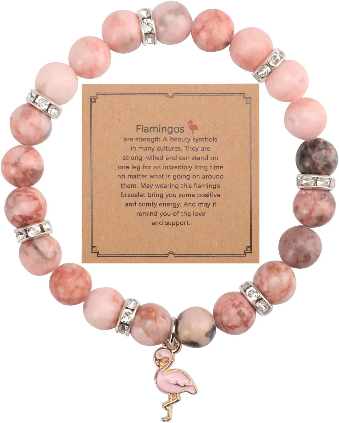 Flamingo Bracelet, Stone Beaded Bracelets with Flamingo Pendants Trendy Flamingo Jewelry Bracelet Gemstone Bracelet Jewelry Gift for Woman