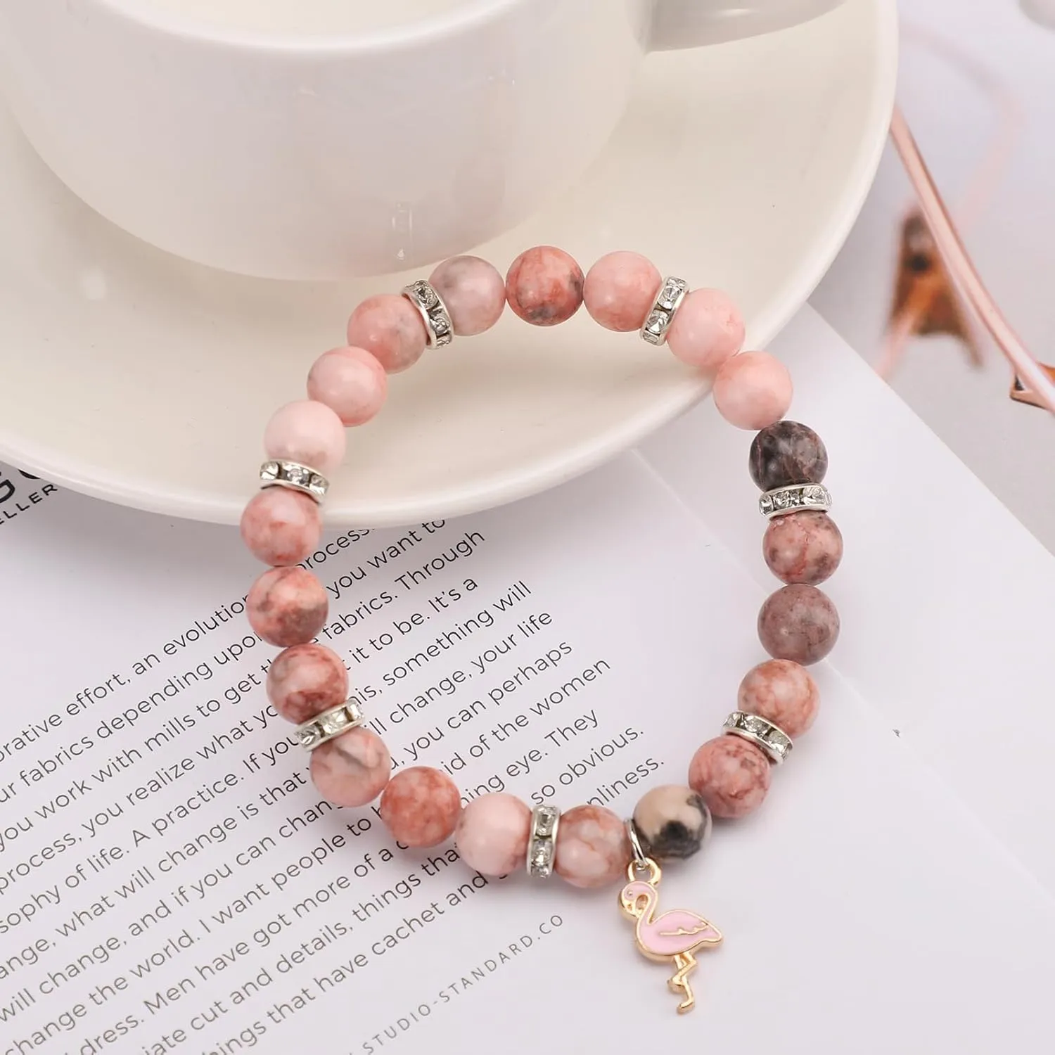 Flamingo Bracelet, Stone Beaded Bracelets with Flamingo Pendants Trendy Flamingo Jewelry Bracelet Gemstone Bracelet Jewelry Gift for Woman
