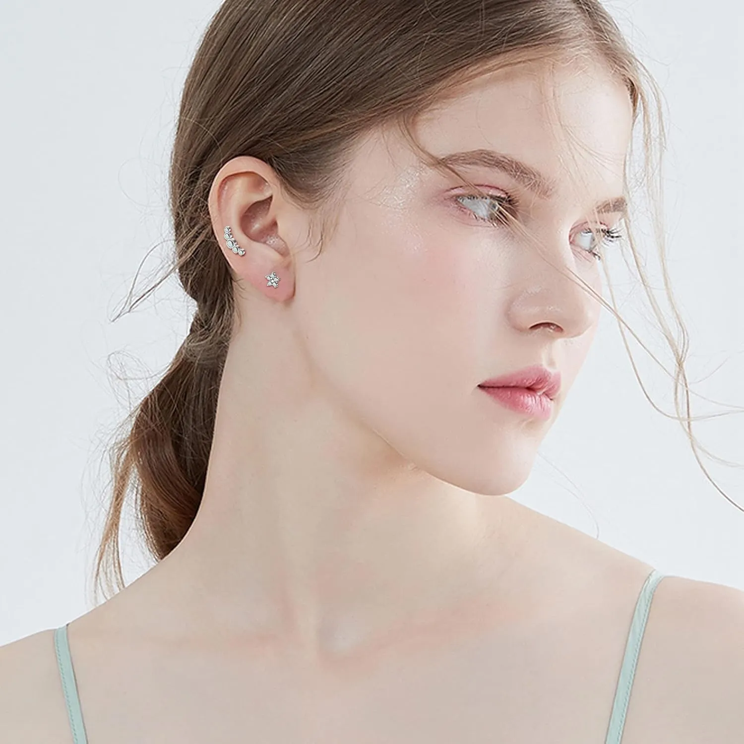 Florideco 9Pcs 16G Cartilage Stud Earring for Women 316L Stainless Steel Screw Flat Back Earrings Butterfly Moon Flower Crawler Helix Tragus Daith Piercing Earrings Cute CZ Opal Cartilage Piercing Jewelry