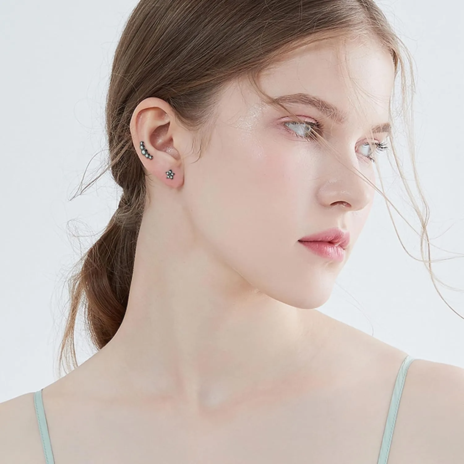 Florideco 9Pcs 16G Cartilage Stud Earring for Women 316L Stainless Steel Screw Flat Back Earrings Butterfly Moon Flower Crawler Helix Tragus Daith Piercing Earrings Cute CZ Opal Cartilage Piercing Jewelry