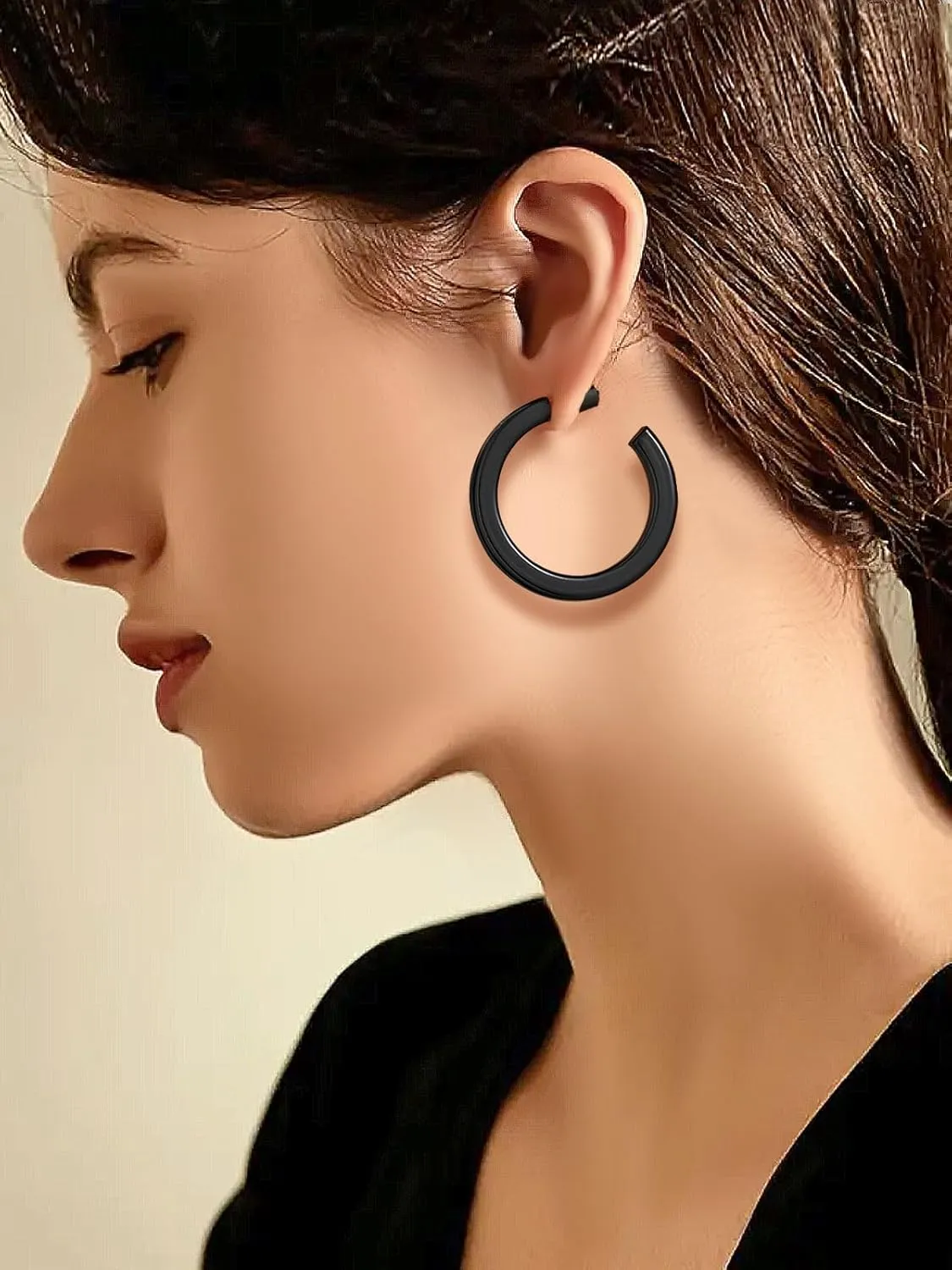 FOCALOOK Hoop Earrings for Women, Lightweight Silver/Black/Gold Plated Chunky Open Hoop Earrings(30, 40, 60, 80mm)