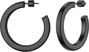 FOCALOOK Hoop Earrings for Women, Lightweight Silver/Black/Gold Plated Chunky Open Hoop Earrings(30, 40, 60, 80mm)