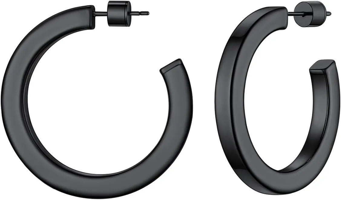FOCALOOK Hoop Earrings for Women, Lightweight Silver/Black/Gold Plated Chunky Open Hoop Earrings(30, 40, 60, 80mm)