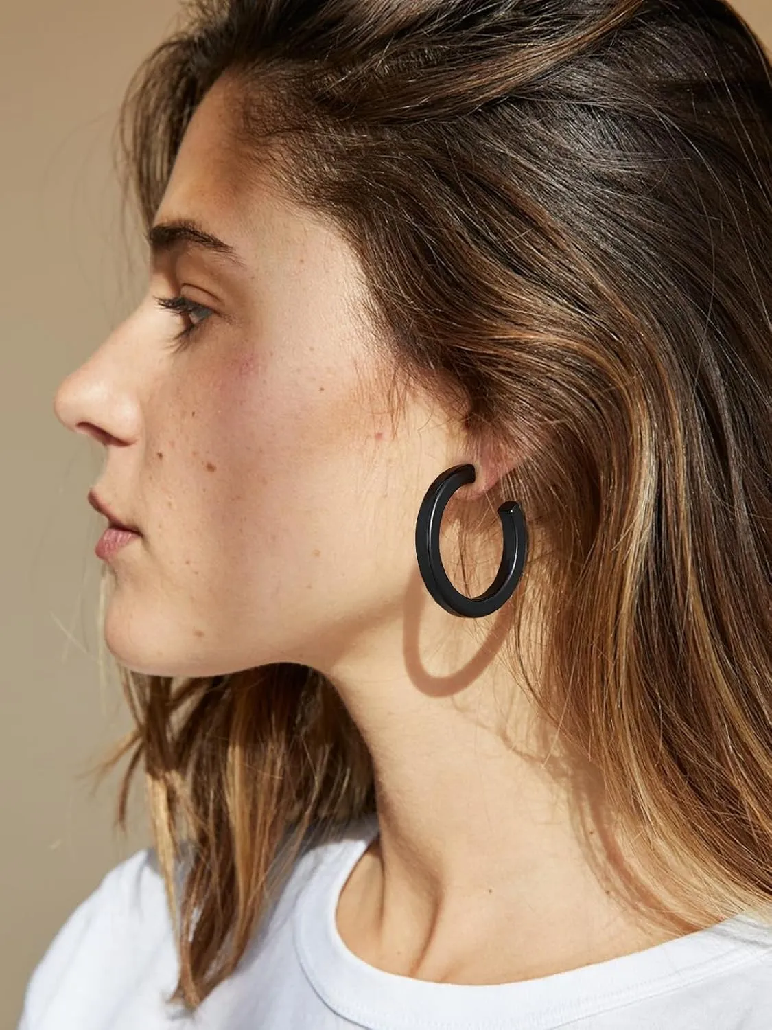 FOCALOOK Hoop Earrings for Women, Lightweight Silver/Black/Gold Plated Chunky Open Hoop Earrings(30, 40, 60, 80mm)