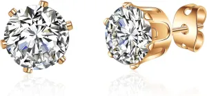 Fomissky-sisa Gold Plated 6 Prong Solitaire Stud Earrings, Classic Cubic Zirconia Stud Earring 9mm Created Diamond Minimalist Earrings