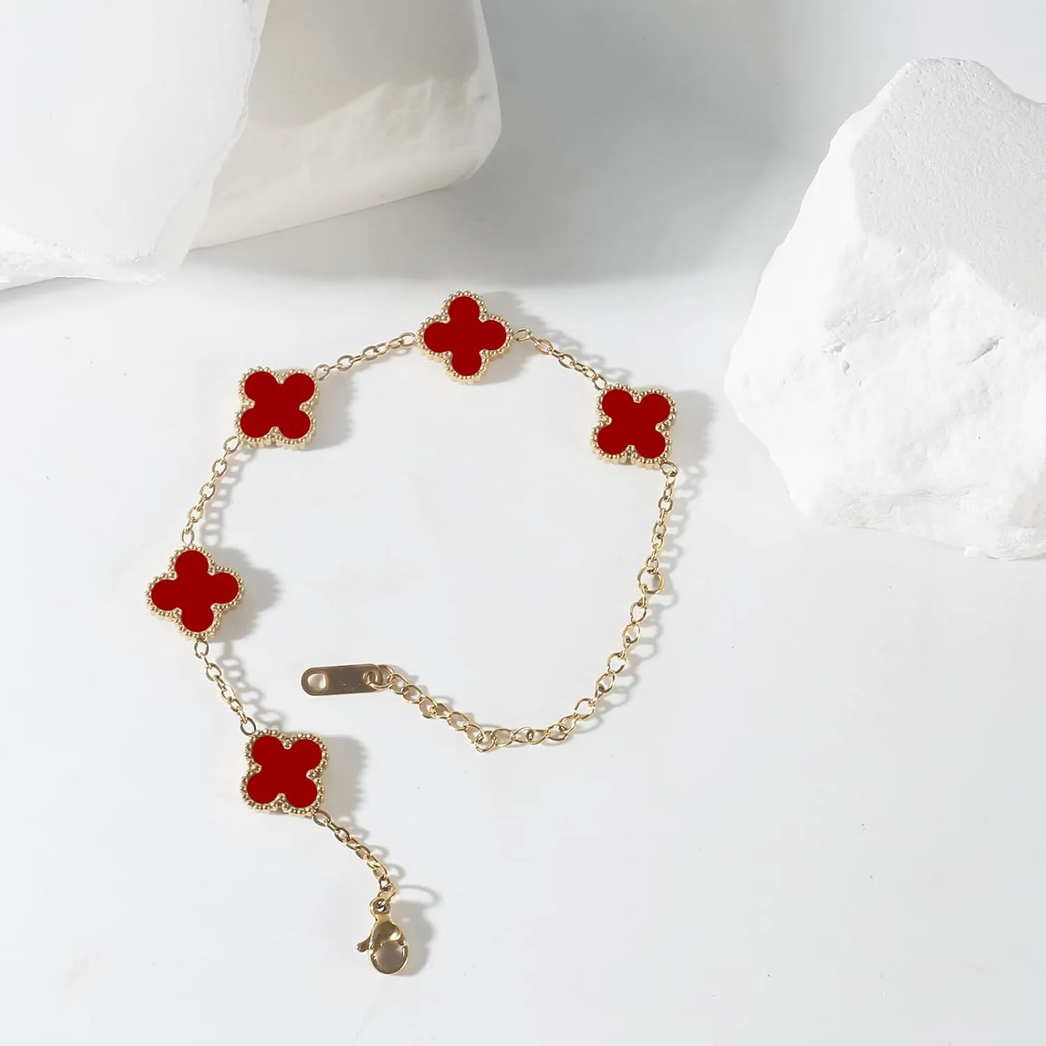 for 18K Gold Plated Clover Bracelet Set for Women Fashion Simple Four Leaf Lucky Flower Bracelets Jewelry Gifts for Women Mom Sister Besties Grandmother wife Her