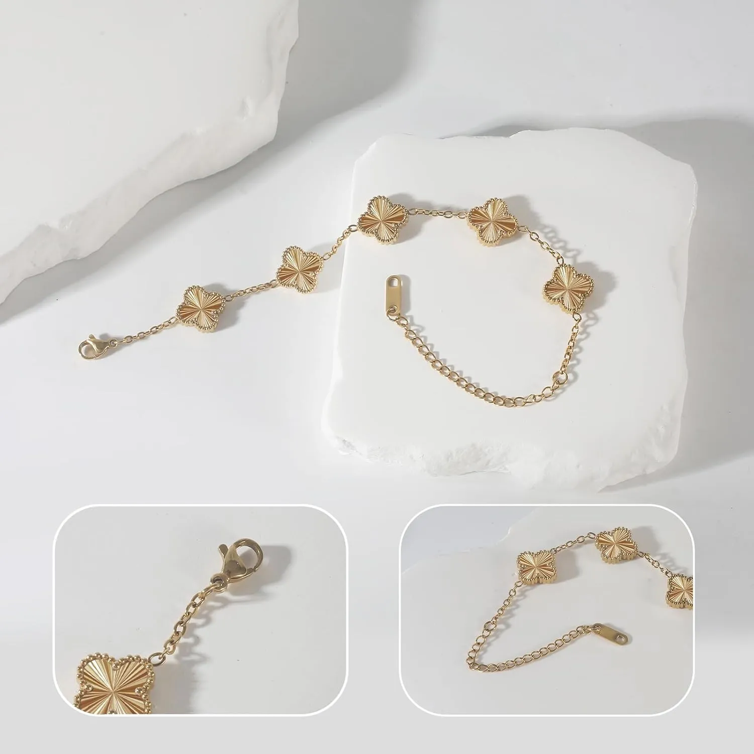 for 18K Gold Plated Clover Bracelet Set for Women Fashion Simple Four Leaf Lucky Flower Bracelets Jewelry Gifts for Women Mom Sister Besties Grandmother wife Her