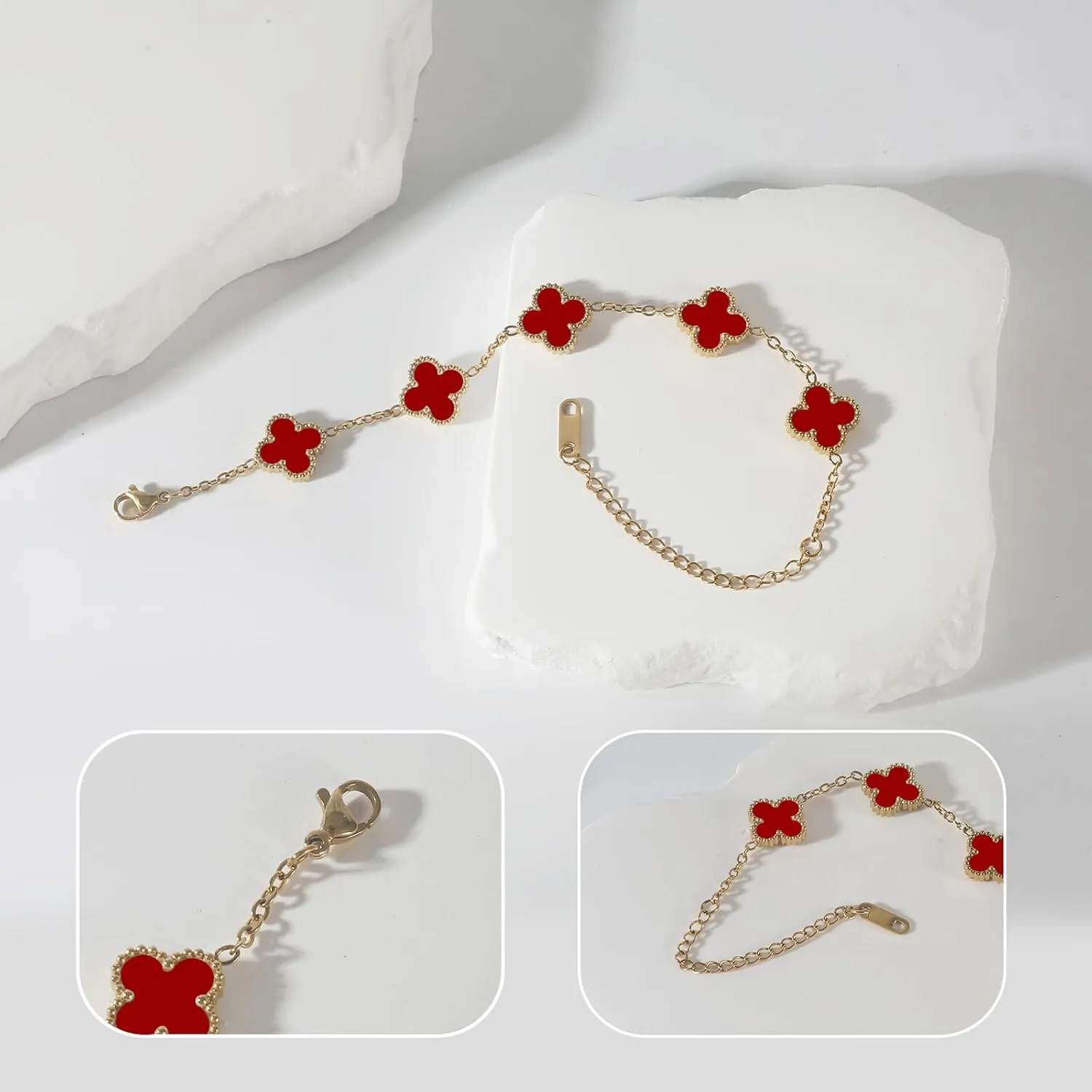 for 18K Gold Plated Clover Bracelet Set for Women Fashion Simple Four Leaf Lucky Flower Bracelets Jewelry Gifts for Women Mom Sister Besties Grandmother wife Her
