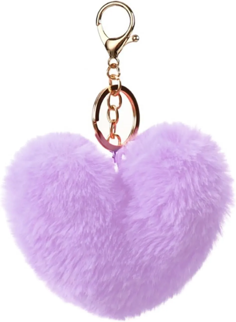 FORUBUS Heart Shaped Leopard Pom Pom Ball Keychain - Fun Accessory for Stylish Women