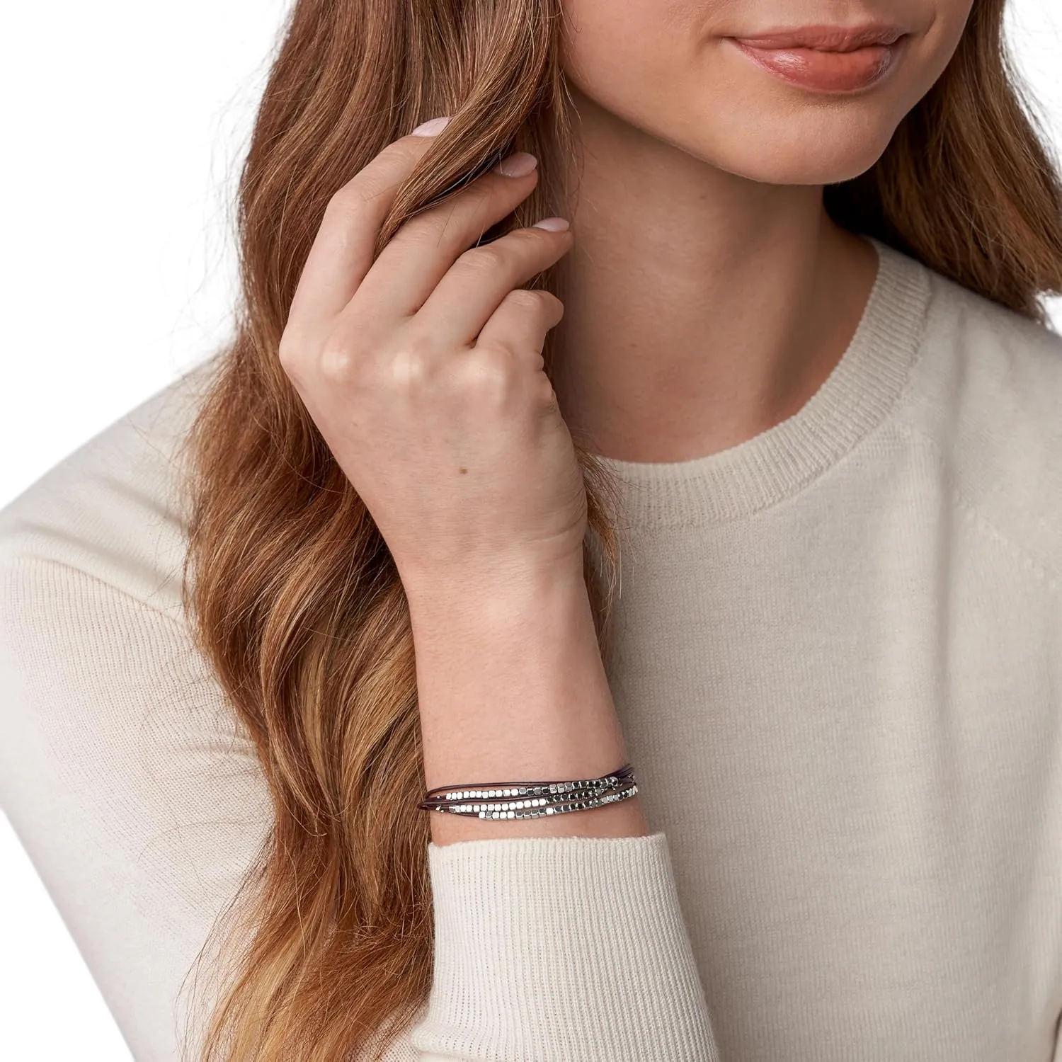 Fossil Women's Stainless Steel and Genuine Leather Bracelet for Women