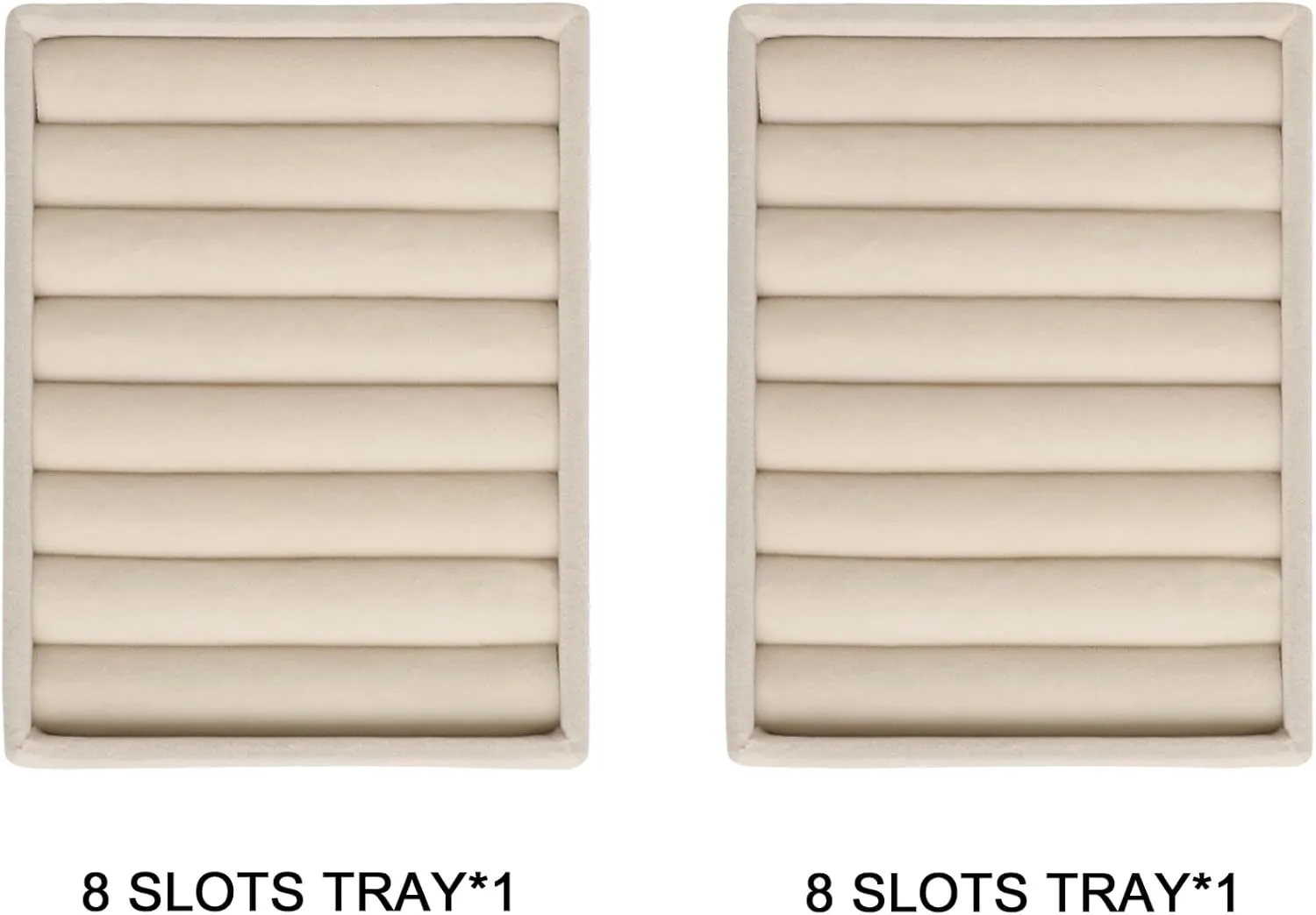 Frebeauty Small Jewelry Tray Set,Velvet Ring Organizer,Stackable Jewelry Organizer Tray,Mini Jewelry Drawer Organizer,4.92 x 3.74 x 0.9 Inches,7 Slots Ring Tray for Women(Set 2,Beige)