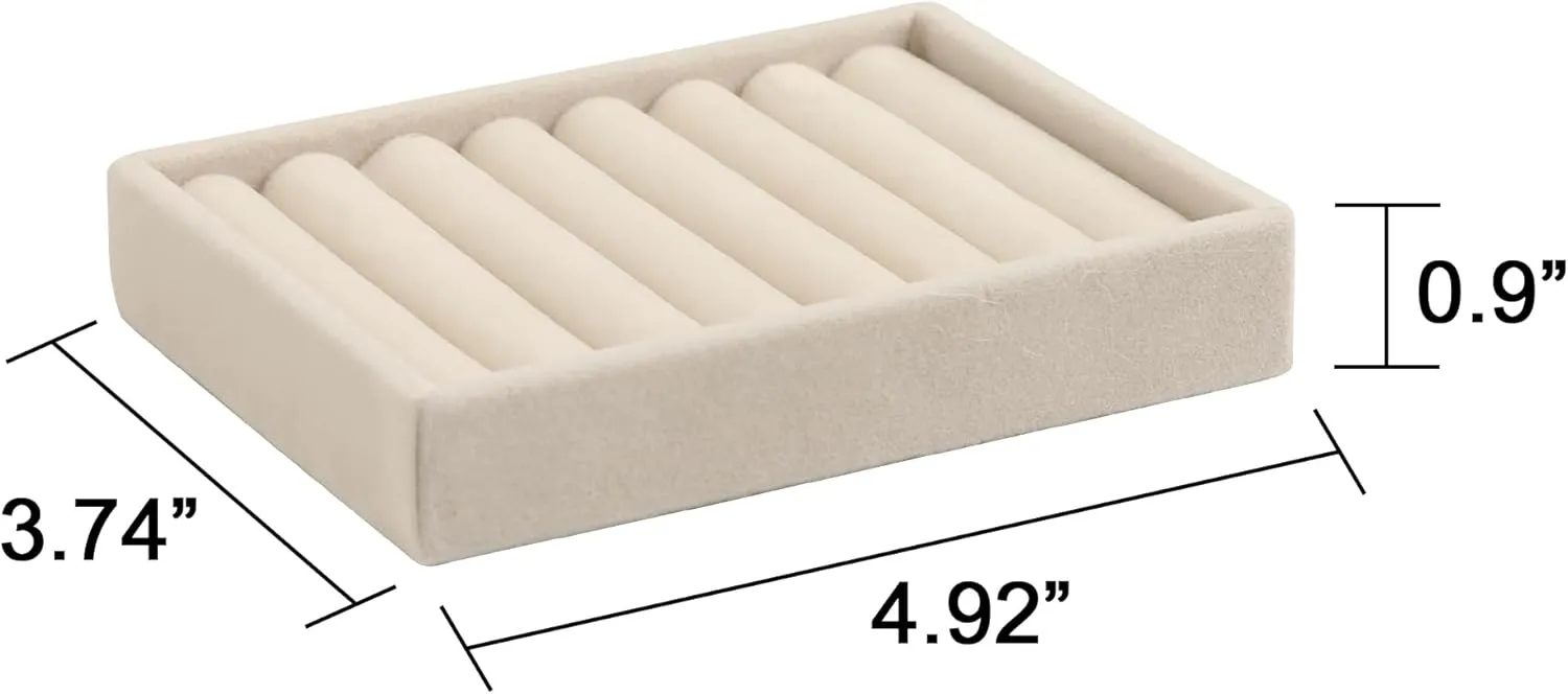 Frebeauty Small Jewelry Tray Set,Velvet Ring Organizer,Stackable Jewelry Organizer Tray,Mini Jewelry Drawer Organizer,4.92 x 3.74 x 0.9 Inches,7 Slots Ring Tray for Women(Set 2,Beige)