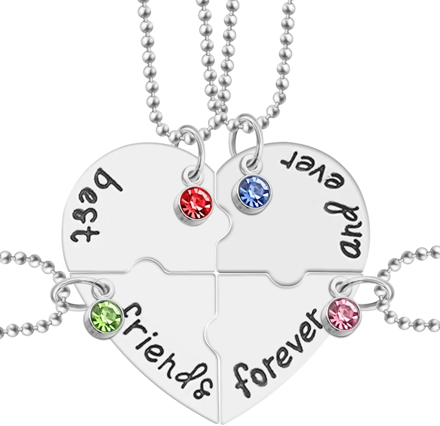 Friendship Necklace - Heart BFF Necklace for 4 Best Friends Forever and Ever Necklace