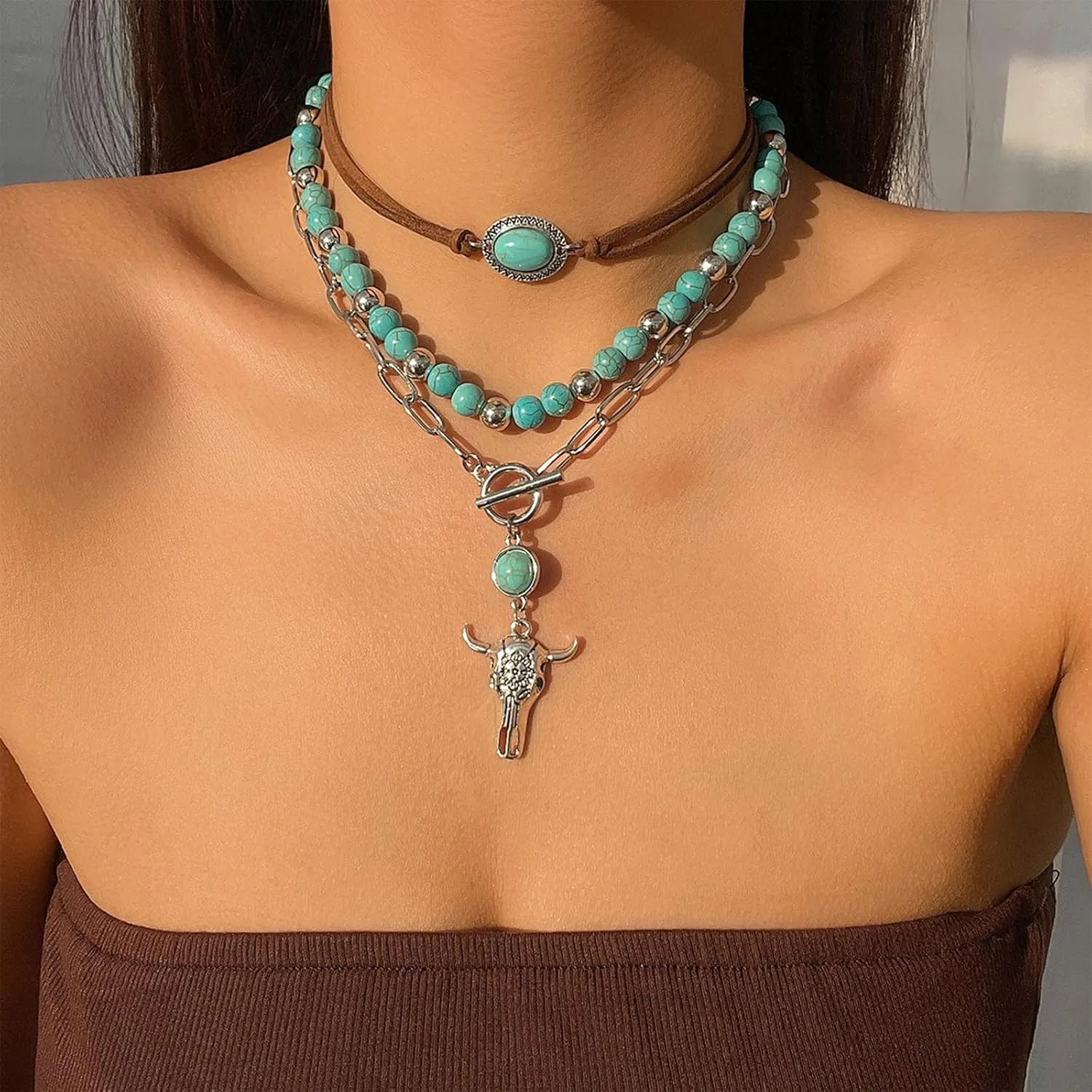 Frodete Western Choker Necklace for Women Turquoise
