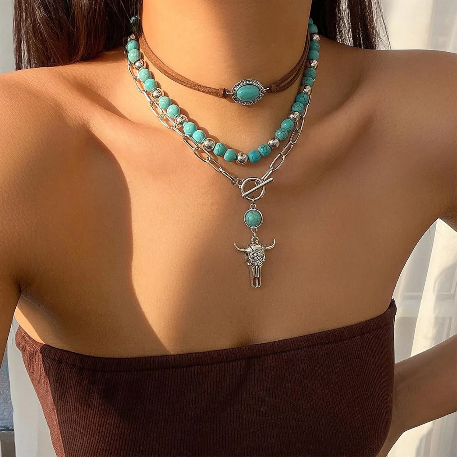 Frodete Western Choker Necklace for Women Turquoise
