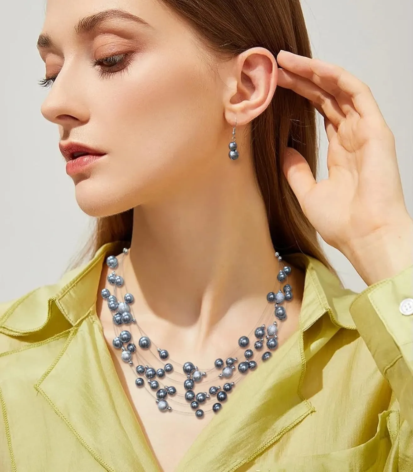 FULU AUTUMN Layered Pearl Necklace Multi-strand Pearl Choker Necklaces for Women Beaded jewelry for Wedding Parties