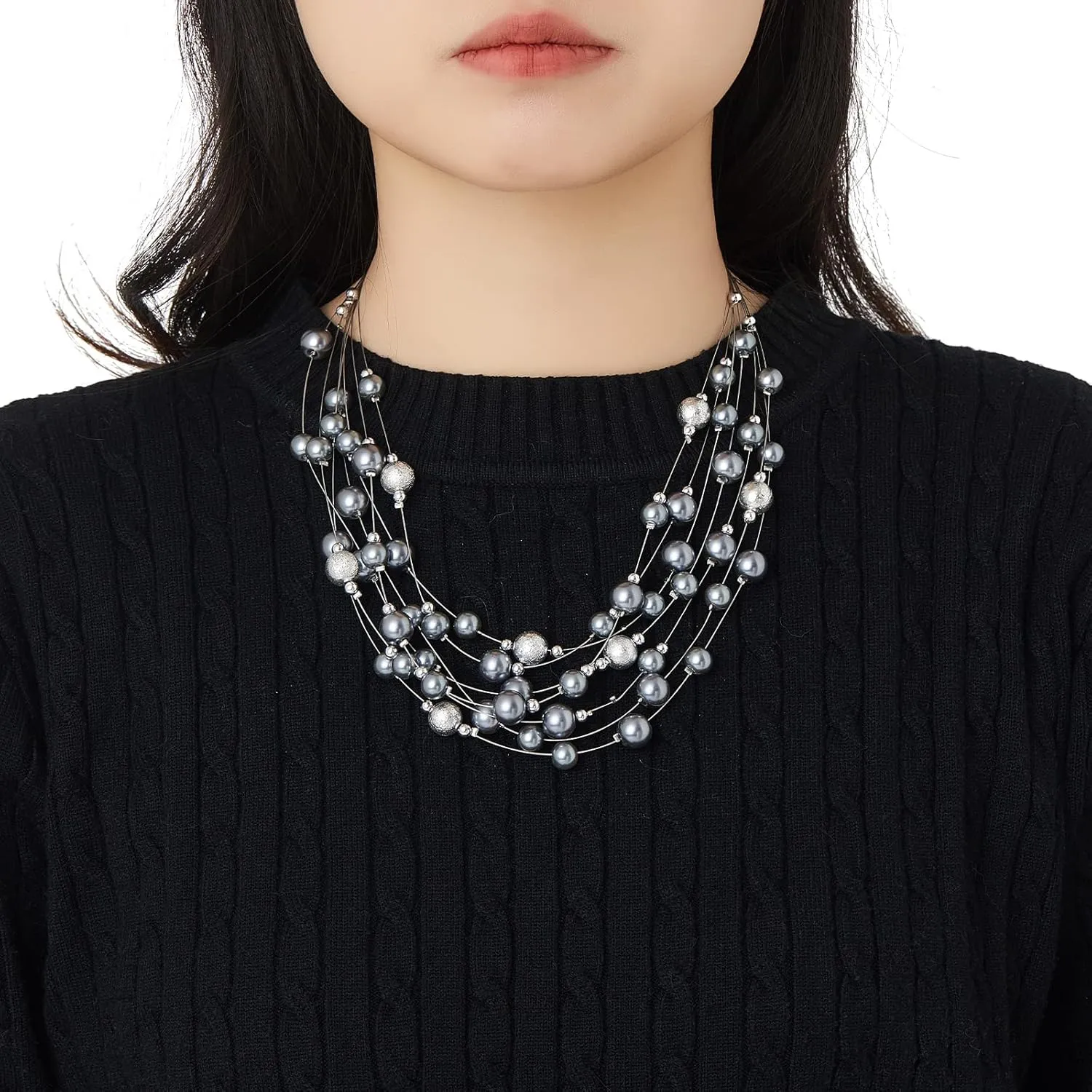 FULU AUTUMN Layered Pearl Necklace Multi-strand Pearl Choker Necklaces for Women Beaded jewelry for Wedding Parties