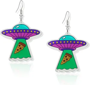 Fun Cute UFO Space Dangle Earrings Novelty Weird Acrylic Aliens Earrings for Women Girls