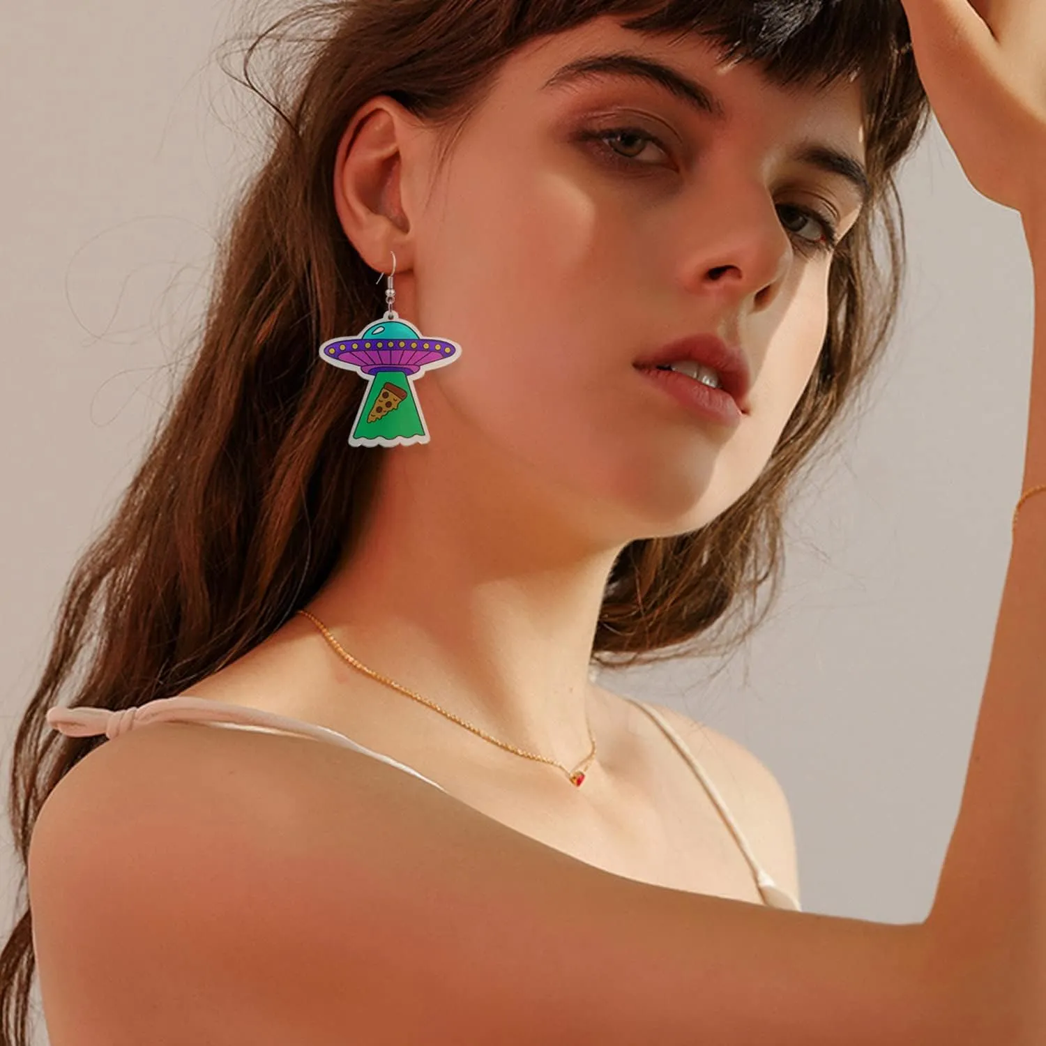 Fun Cute UFO Space Dangle Earrings Novelty Weird Acrylic Aliens Earrings for Women Girls