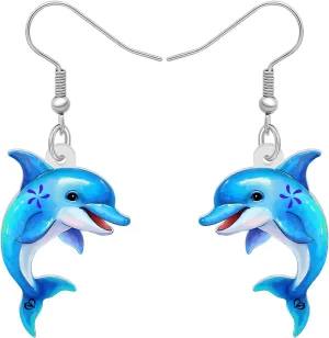 Fun Dolphin Earrings Dangle Acrylic Ocean Animals Jewelry Sea Gifts for Women Summer Charms