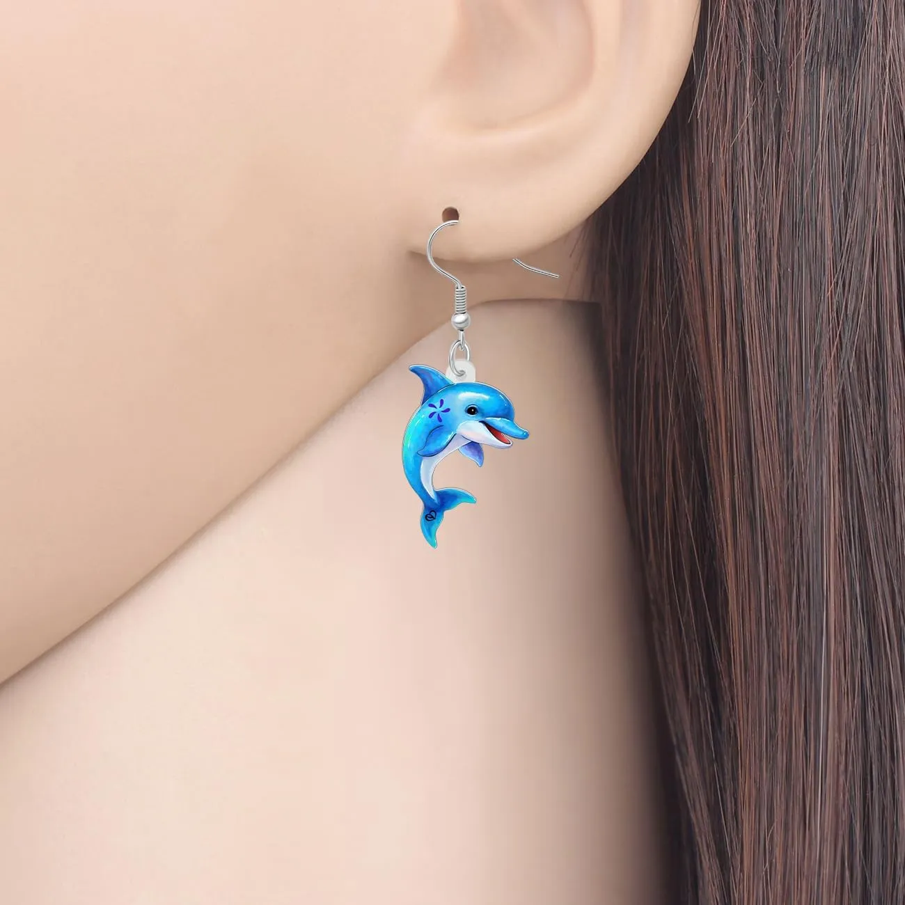 Fun Dolphin Earrings Dangle Acrylic Ocean Animals Jewelry Sea Gifts for Women Summer Charms
