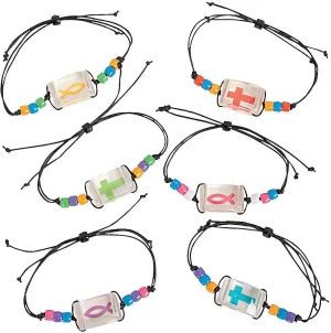 Fun Express Faith Stone Bracelets Craft Kits - Makes 12 - Religious, Sunday School and VBS Crafts