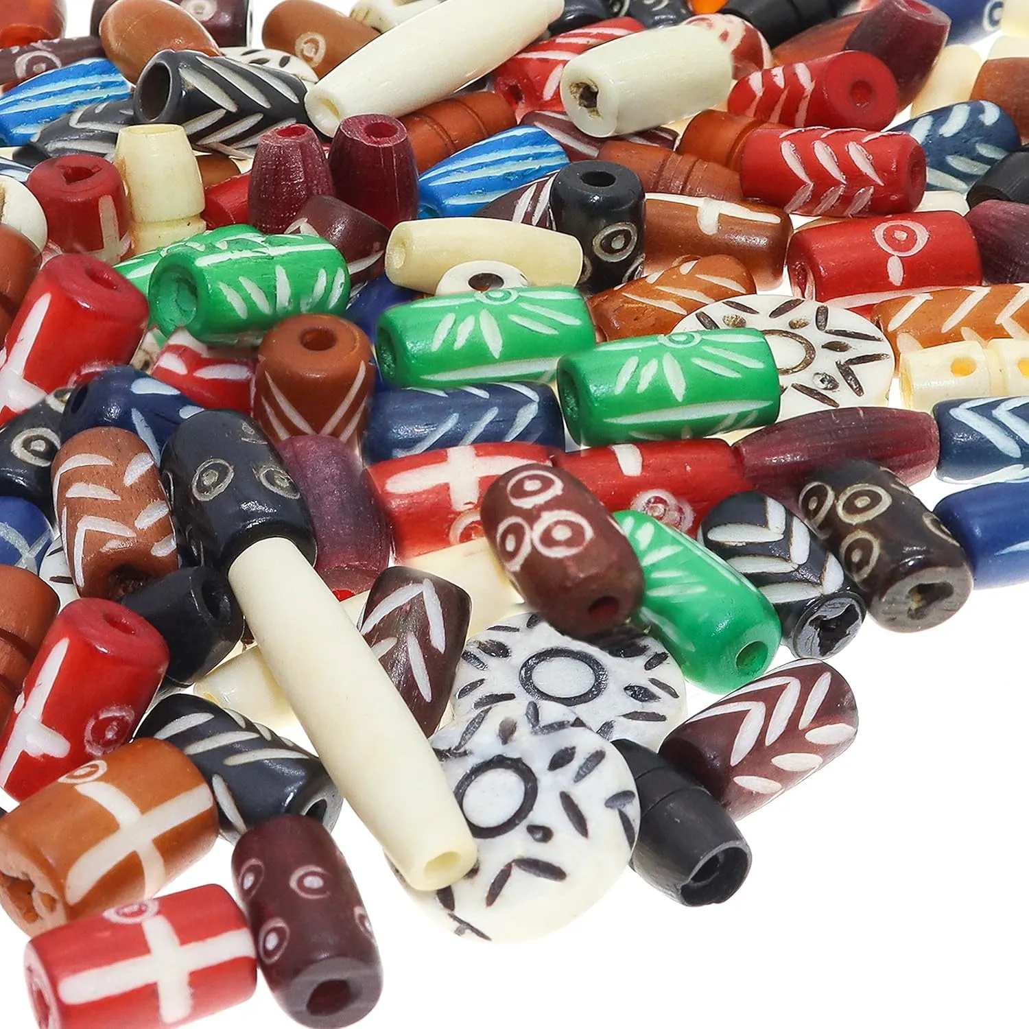 Fun-Weevz 120 PCS Ox Bone Beads for Jewelry Making Adults - Large Natural African, Native American and Indian Bead Supplies - Bulk Assorted Craft Buffalo Bone Hairpipe