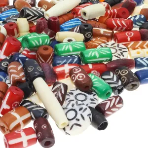 Fun-Weevz 120 PCS Ox Bone Beads for Jewelry Making Adults - Large Natural African, Native American and Indian Bead Supplies - Bulk Assorted Craft Buffalo Bone Hairpipe