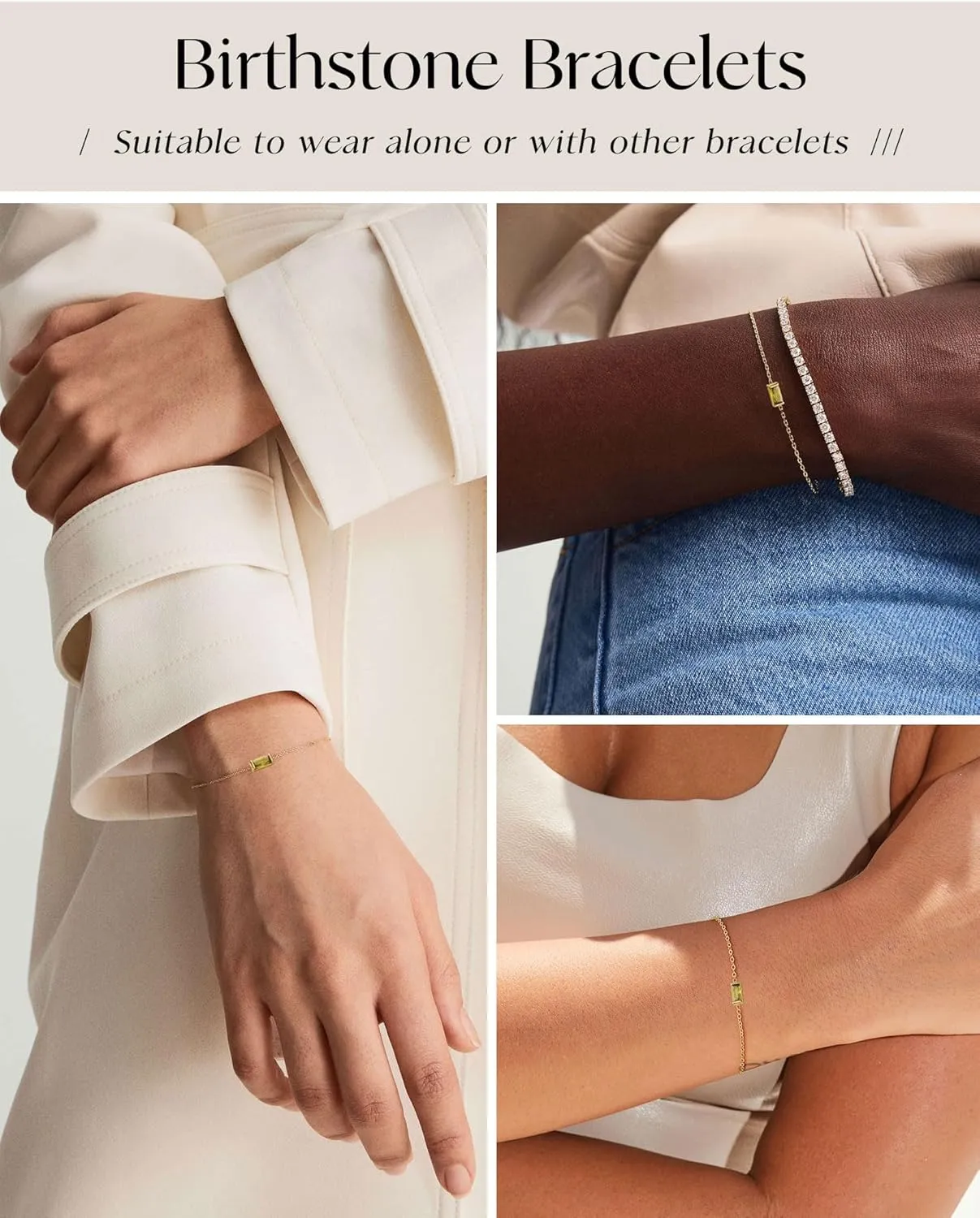 FUNEIA Birthstone Gold Bracelets for Women Non Tarnish Trendy Dainty 14K Gold Plated Bracelet Stack Stackable Blue Green May Emerald Friendship Bracelets Jewelry Gifts for Mom Best Friend