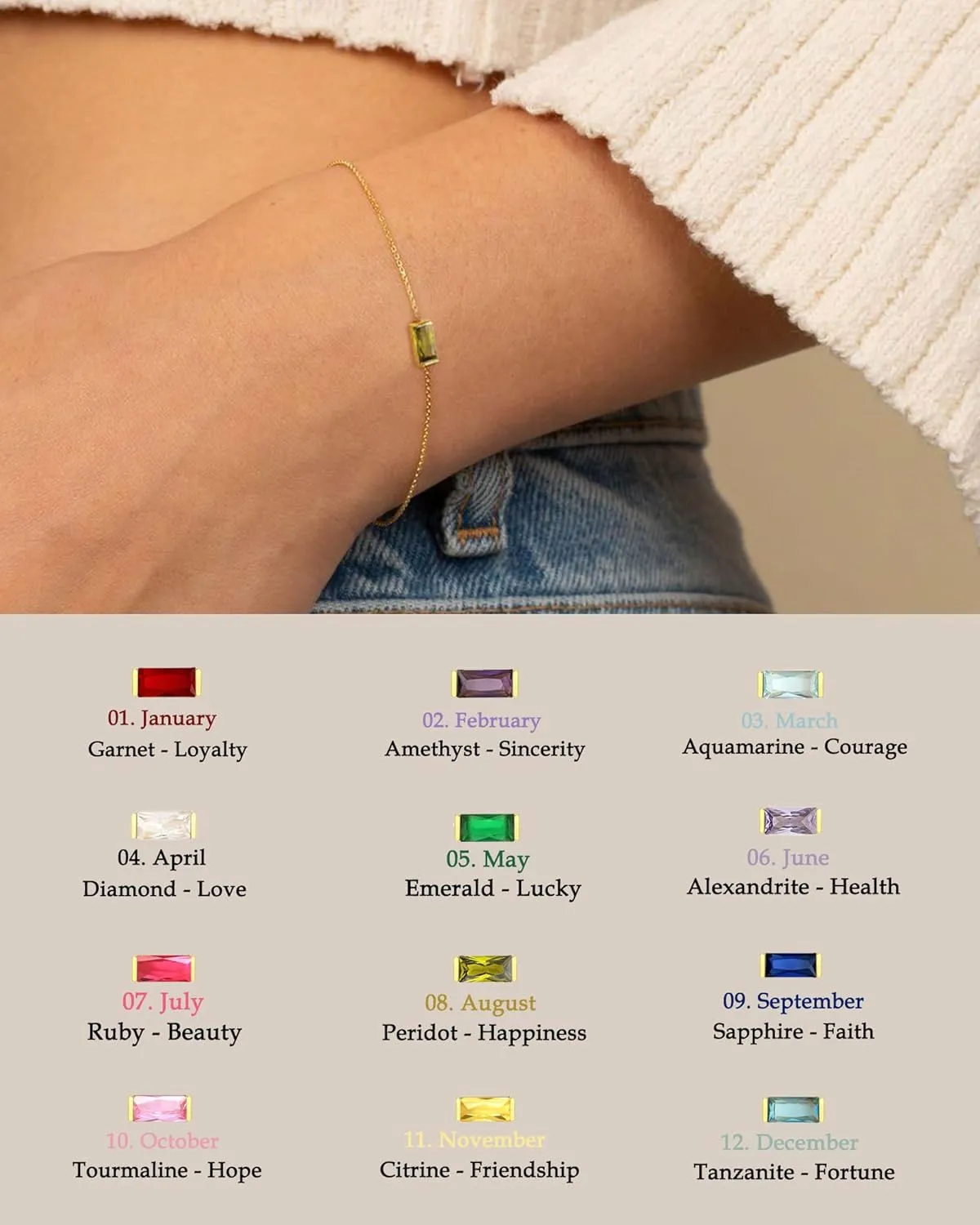 FUNEIA Birthstone Gold Bracelets for Women Non Tarnish Trendy Dainty 14K Gold Plated Bracelet Stack Stackable Blue Green May Emerald Friendship Bracelets Jewelry Gifts for Mom Best Friend