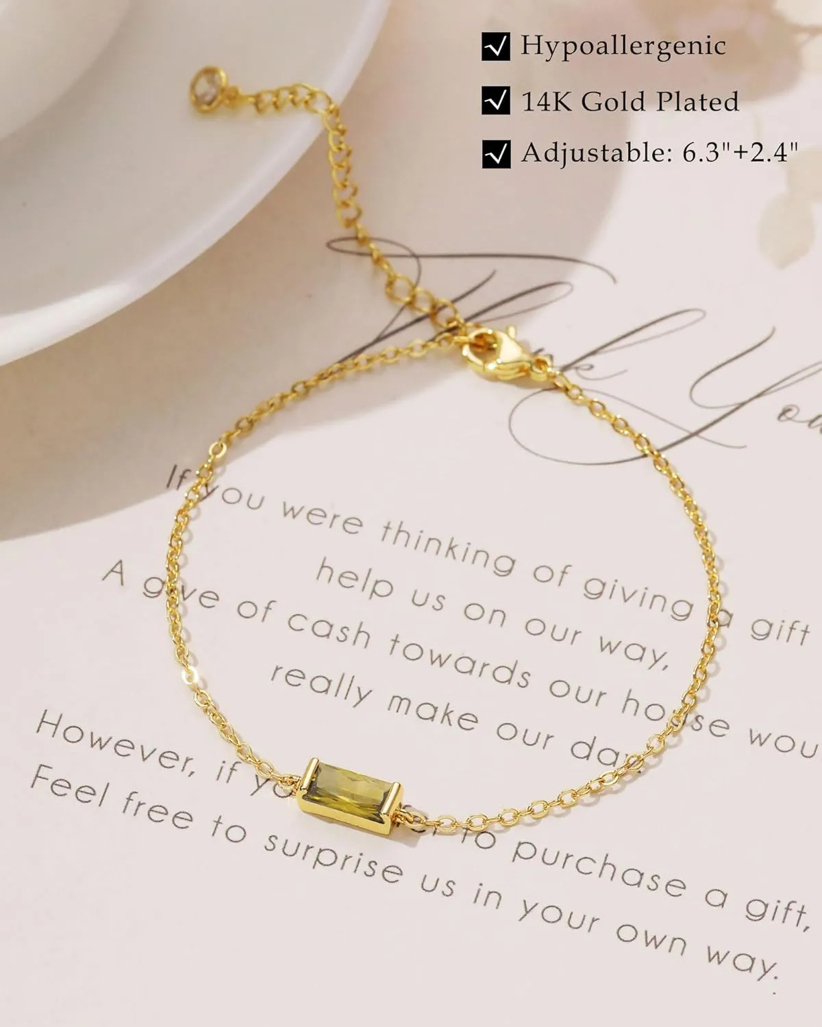 FUNEIA Birthstone Gold Bracelets for Women Non Tarnish Trendy Dainty 14K Gold Plated Bracelet Stack Stackable Blue Green May Emerald Friendship Bracelets Jewelry Gifts for Mom Best Friend