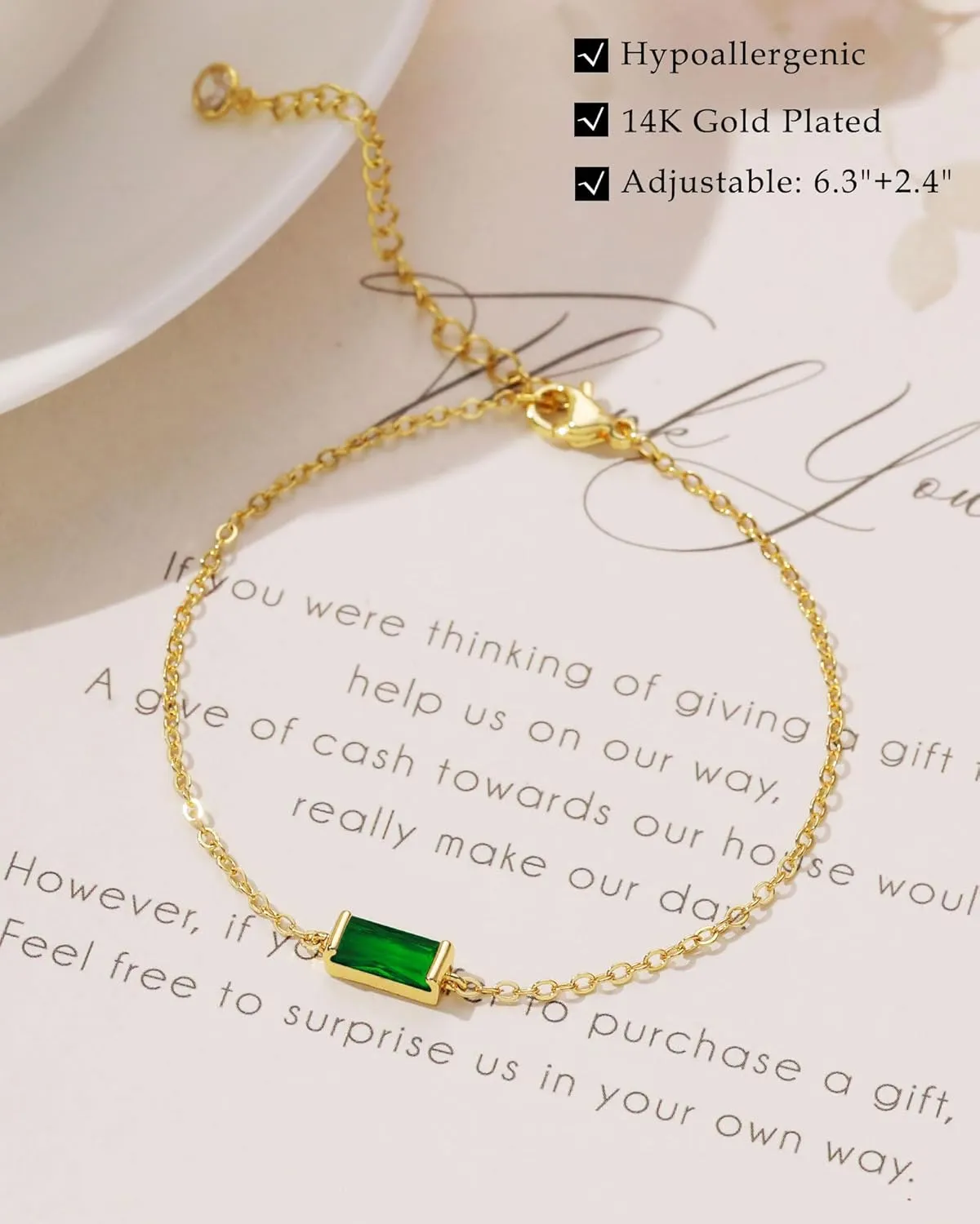 FUNEIA Birthstone Gold Bracelets for Women Non Tarnish Trendy Dainty 14K Gold Plated Bracelet Stack Stackable Blue Green May Emerald Friendship Bracelets Jewelry Gifts for Mom Best Friend