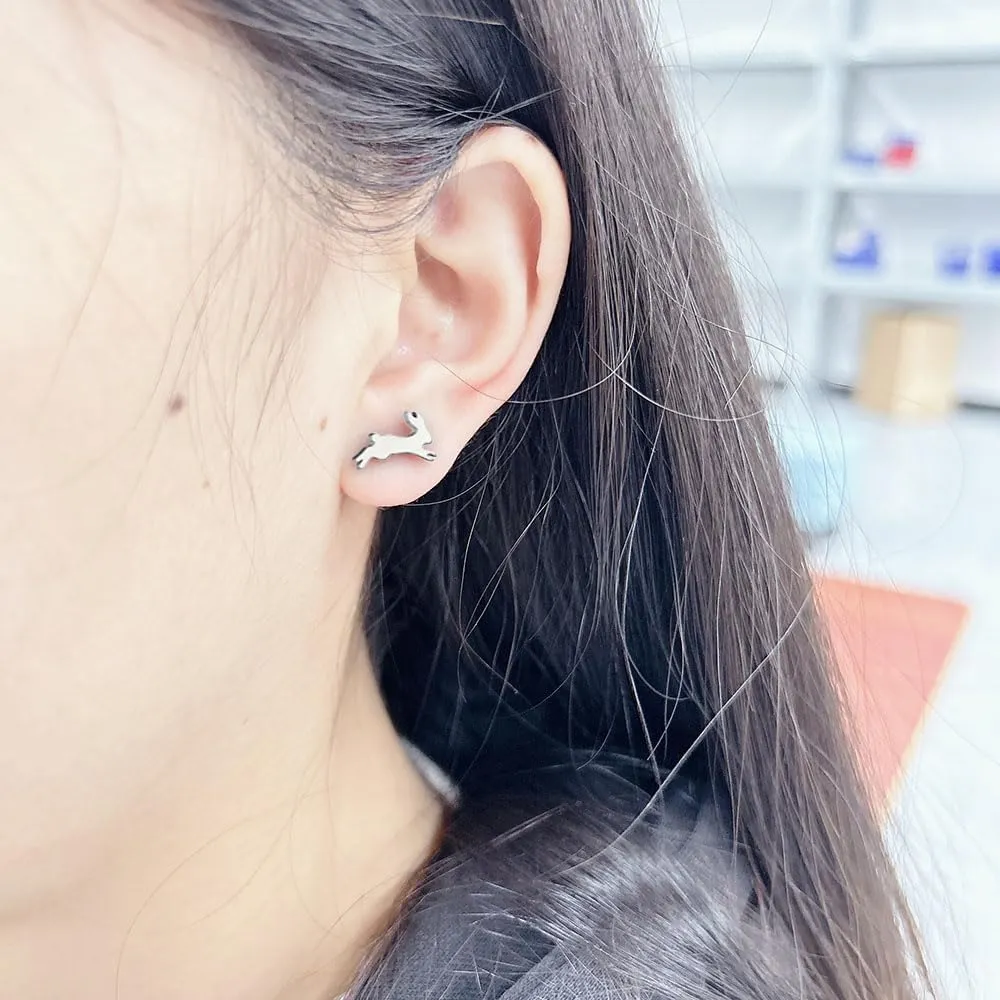 Funny Running Bunny Small Stud Cartilage Earrings for Women Stainless Steel Tiny Cute Simple Polished Rabbit Tragus Minimalist Earring Hypoallergenic Easter Holiday Jewelry for Animal Lovers