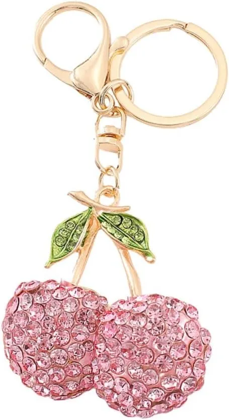 Fuqimanman2020 Rhinestone Cherry Strawberry Keychain Sparkling Crystal Fruit Keychain for Bag Purse Car Accessories