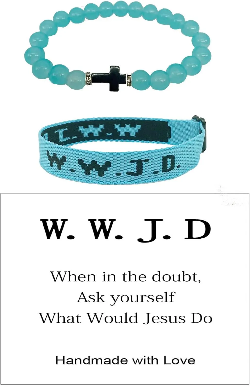 Fuqimanman2020 WWJD Braided Rope Bracelet Cross Crystal Beaded Bracelet Set With Matching Card What Would Jesus Do Religious Christian Faith Jewelry for Women Men